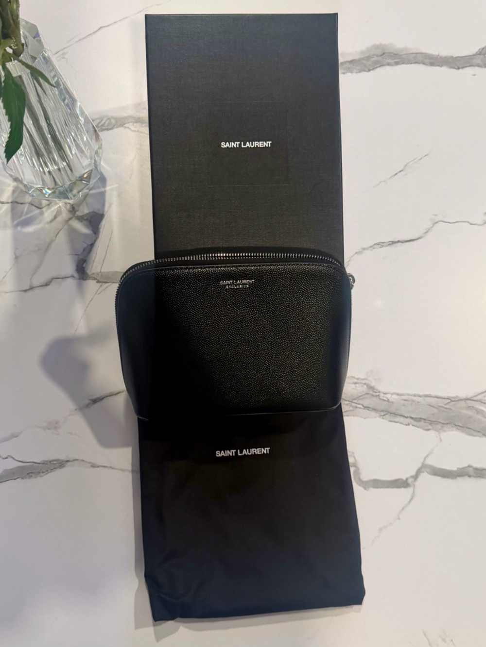 Saint Laurent ‘Exclusive’ Black Pebbled Leather Cosmetic Bag With Dust Bag + Box - Picture 4 of 7